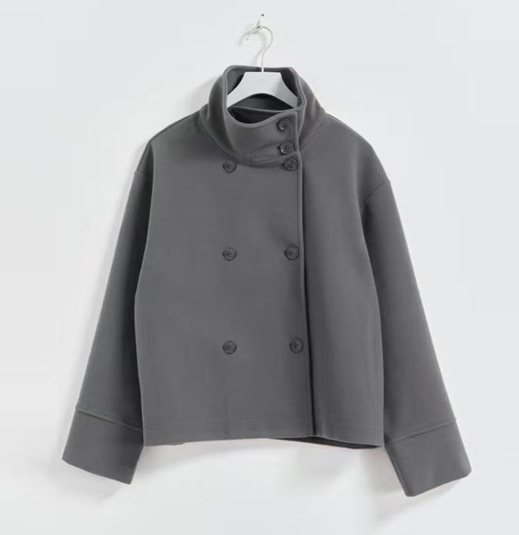 Cropped Jas Dames – Modern Design met Hoge Kraag & Dubbele Knopen