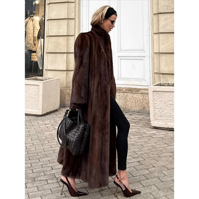 Luxe Faux Fur Damesjas met Hoge Kraag