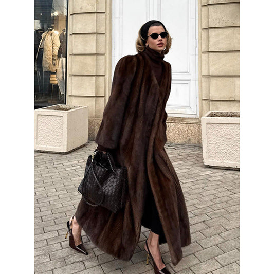 Luxe Faux Fur Damesjas met Hoge Kraag