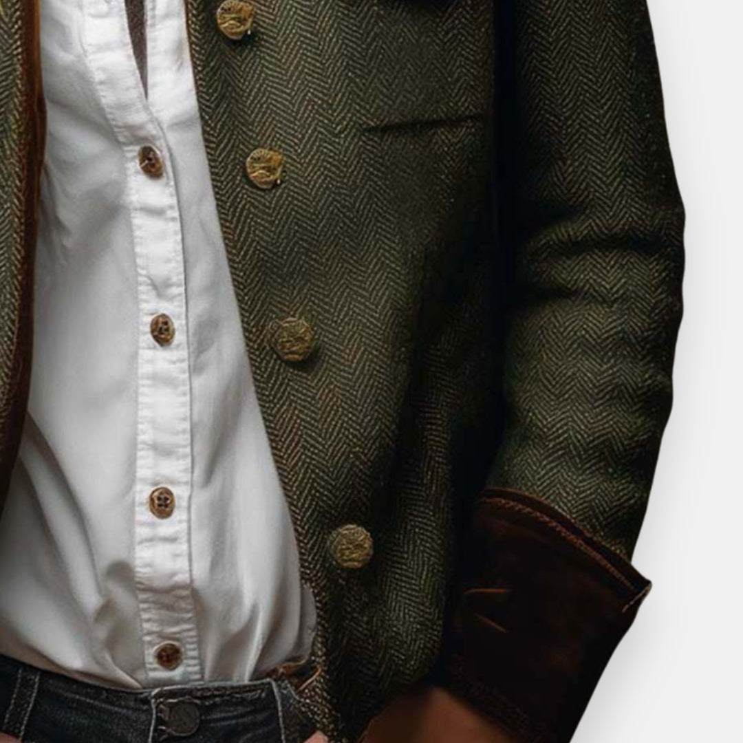 Marisoria - Chic Tweed Jasje met Velours Afwerkingen