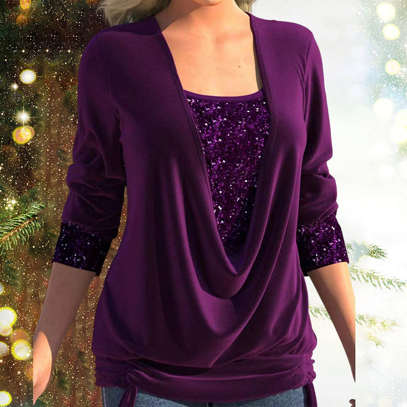 Women's Stylish Long Sleeve Sequin Blouse | New Year