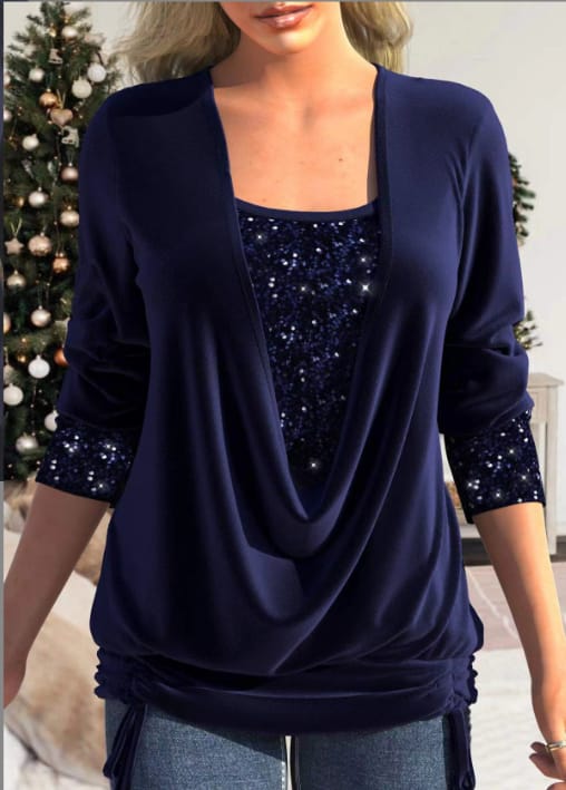 Women's Stylish Long Sleeve Sequin Blouse | New Year