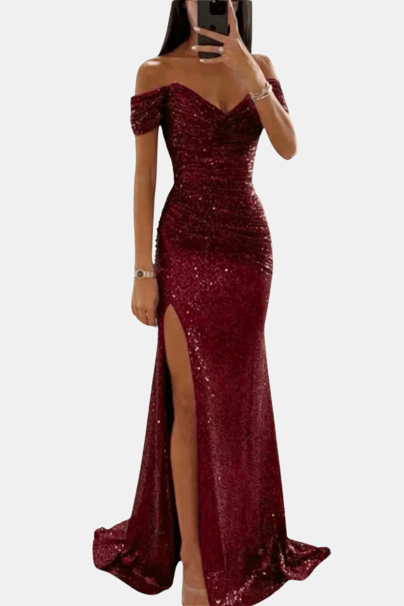Domenica – Off-Shoulder Sequin Maxi Dress