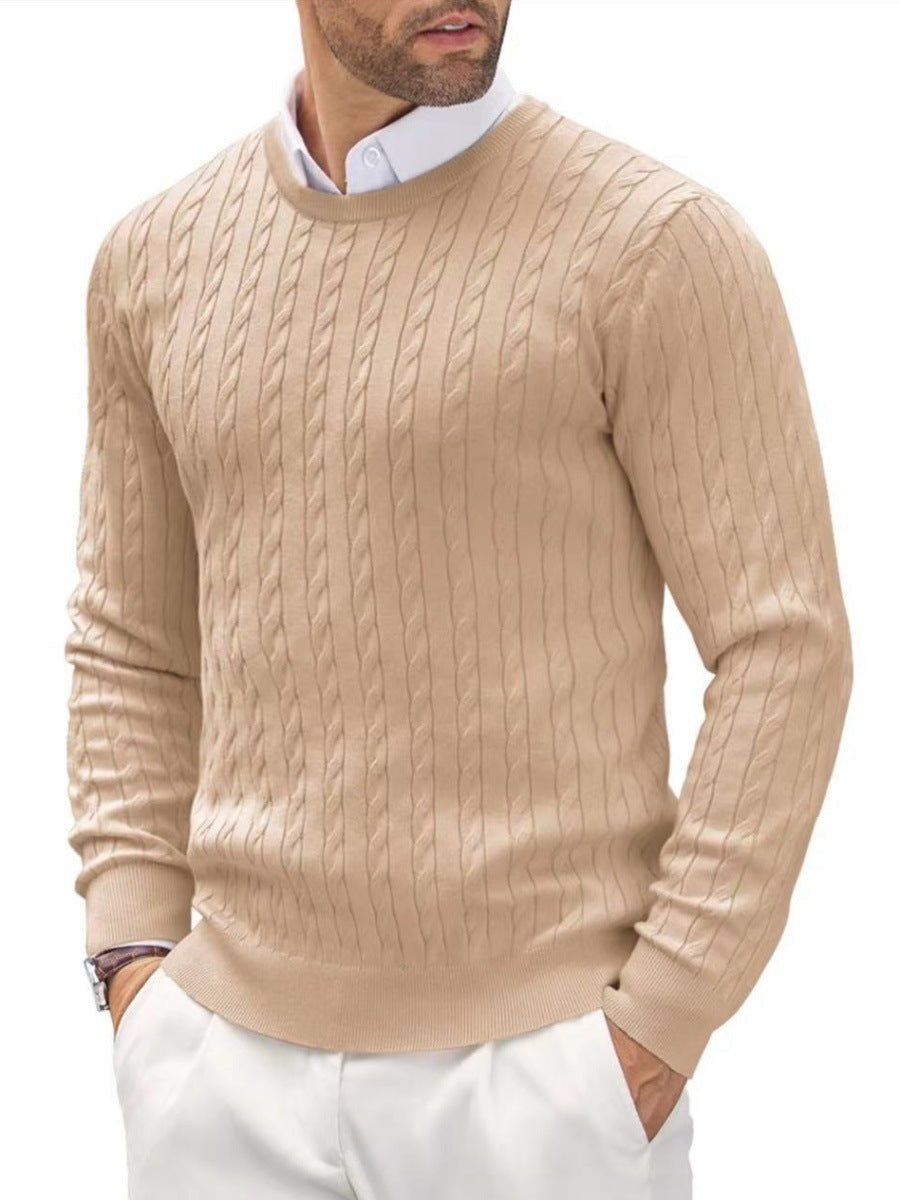 Męski sweter slim fit - okrągły dekolt - cienka dzianina