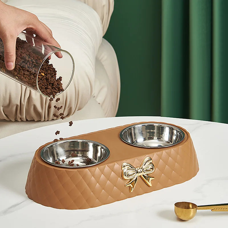 Elegant Stainless Steel Pet Bowl Set with Bow Tie Design – Durable and Stylish Feeding Solution 2