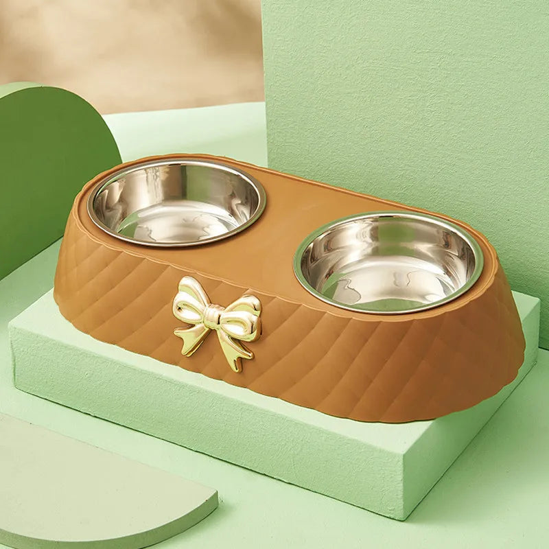 Elegant Stainless Steel Pet Bowl Set with Bow Tie Design – Durable and Stylish Feeding Solution 5