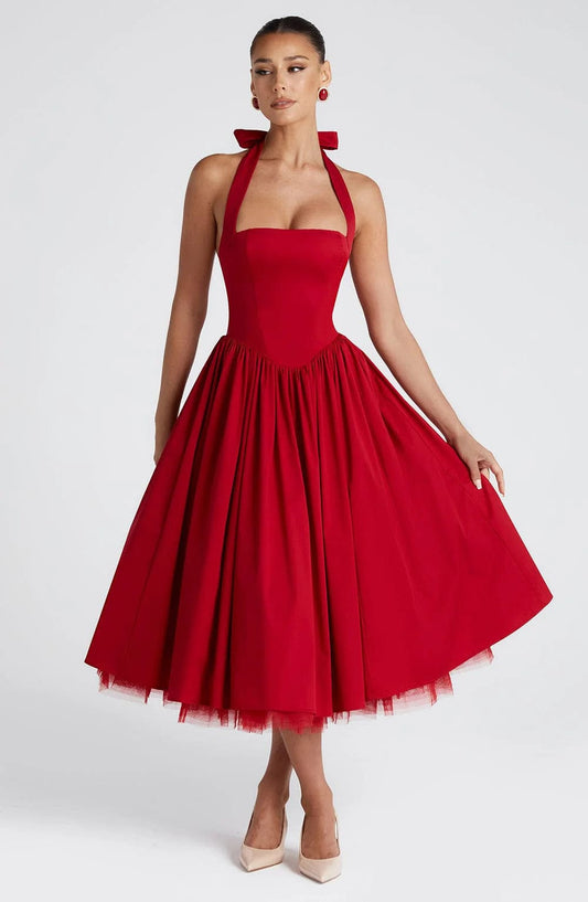 Elisabetta – Boned Lace-Up Midi Dress