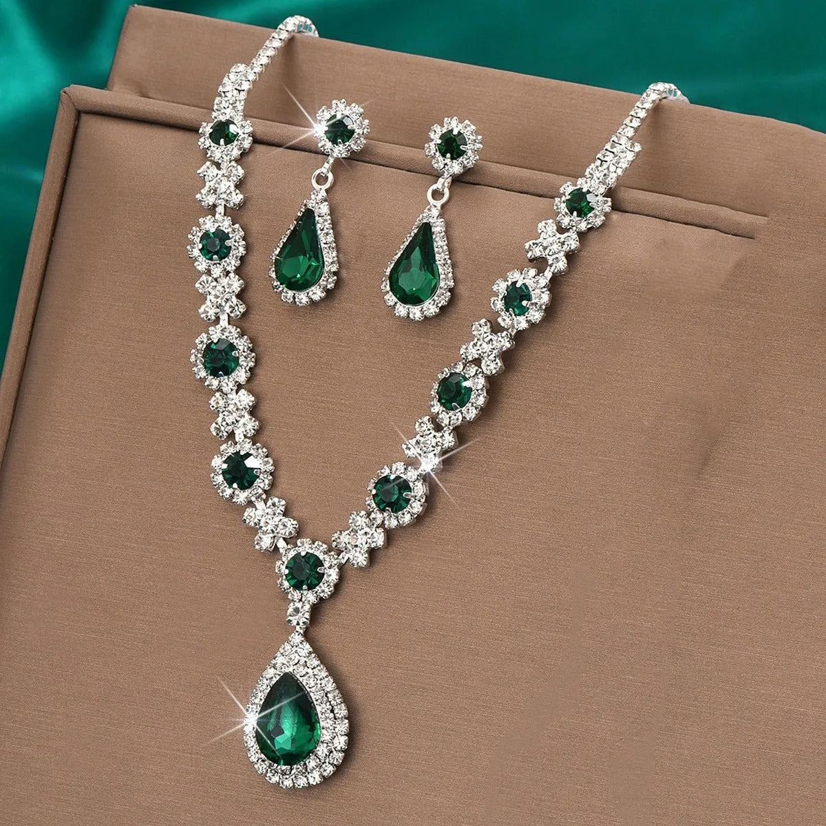 Kaylee - Crystal Droplet Necklace with Earrings Set