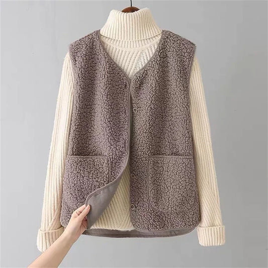 Dames Zachte Bodywarmer met Knopen en Zakken – Warm Katoen, Casual Vest voor Herfst en Winter