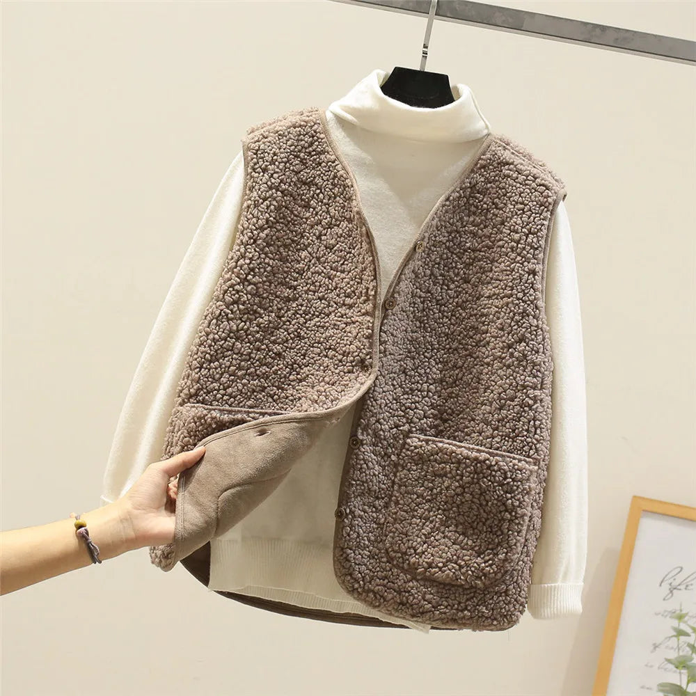 Dames Zachte Bodywarmer met Knopen en Zakken – Warm Katoen, Casual Vest voor Herfst en Winter