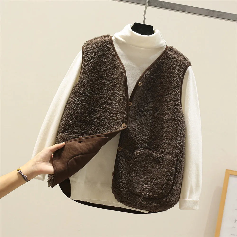 Dames Zachte Bodywarmer met Knopen en Zakken – Warm Katoen, Casual Vest voor Herfst en Winter