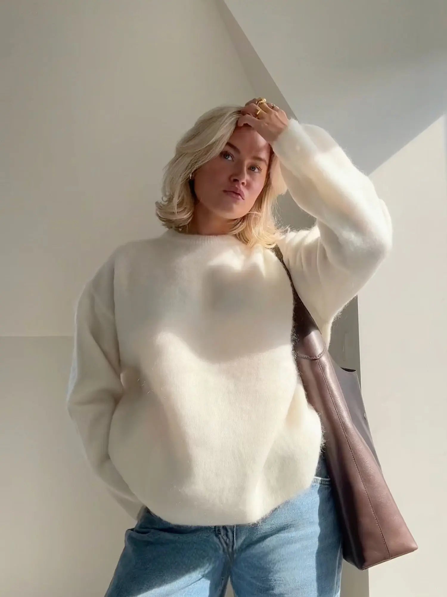 Fluffy Jumper - Oversized - Pullover - Knitted Sweater - Women's Knitwear-Grace Aura