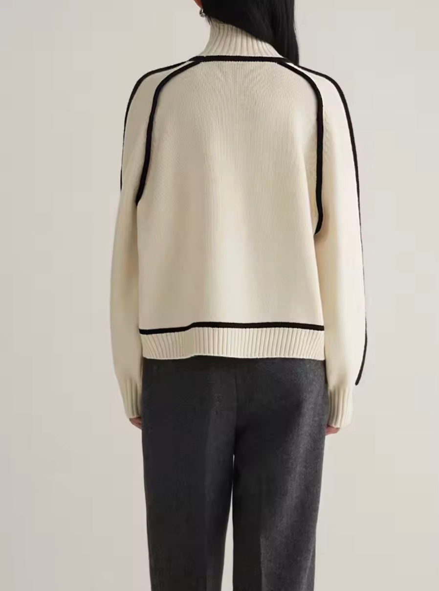 Dames Warme Coltrui – Color-Block Design, Casual Trui