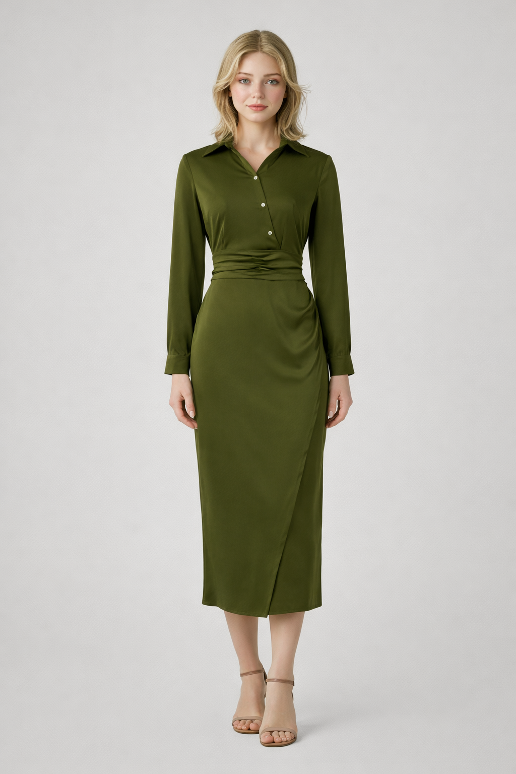 Elegant und Bequeme Lange Maxikleid aus Grüner Mischbaumwolle Damen