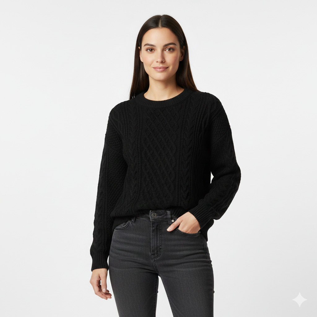Avey Pull Unisexe – Tricot Doux à Motif Câble avec Col Rond & Coupe Confortable