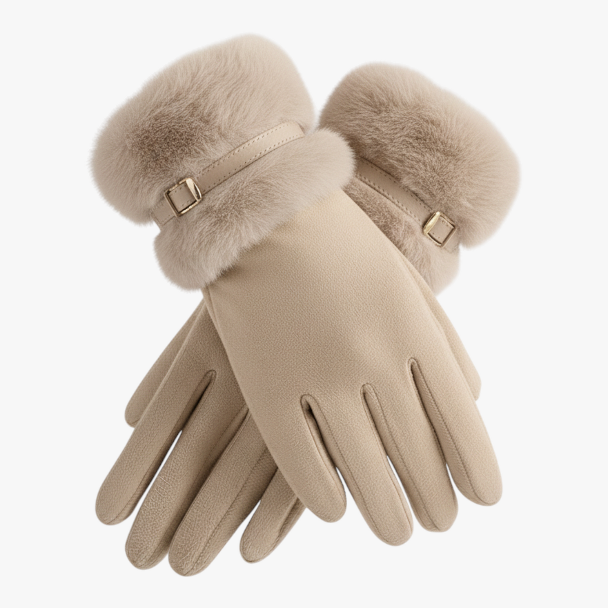 Winterhandschoenen : Warme Dames Handschoenen met Fleece Voering - Bruin in Beige One Size van Pantino
