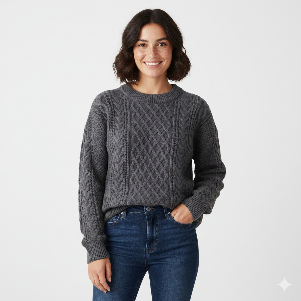 Avey Pull Unisexe – Tricot Doux à Motif Câble avec Col Rond & Coupe Confortable