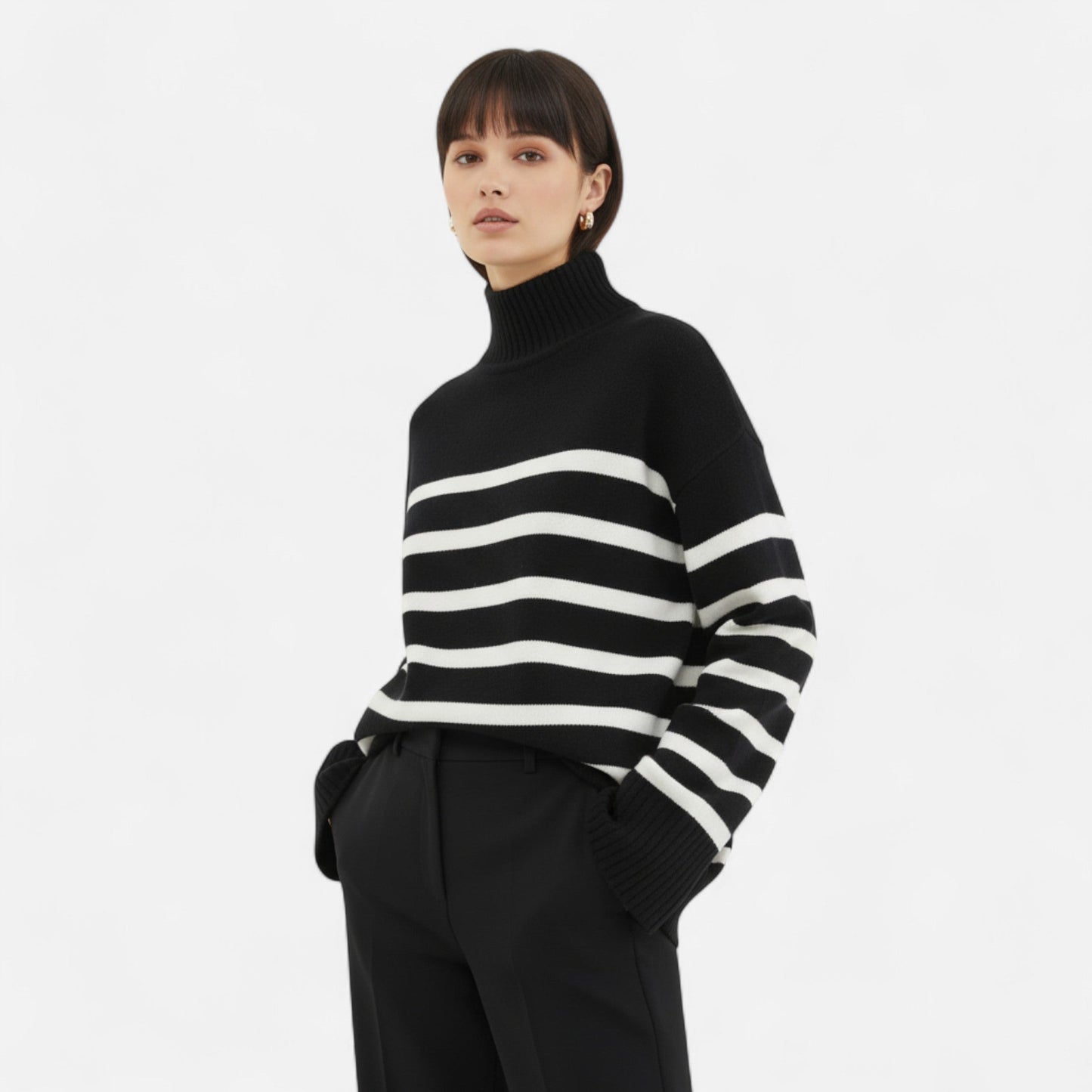 Femurea | Women’s Striped Turtleneck Sweater – Knitwear