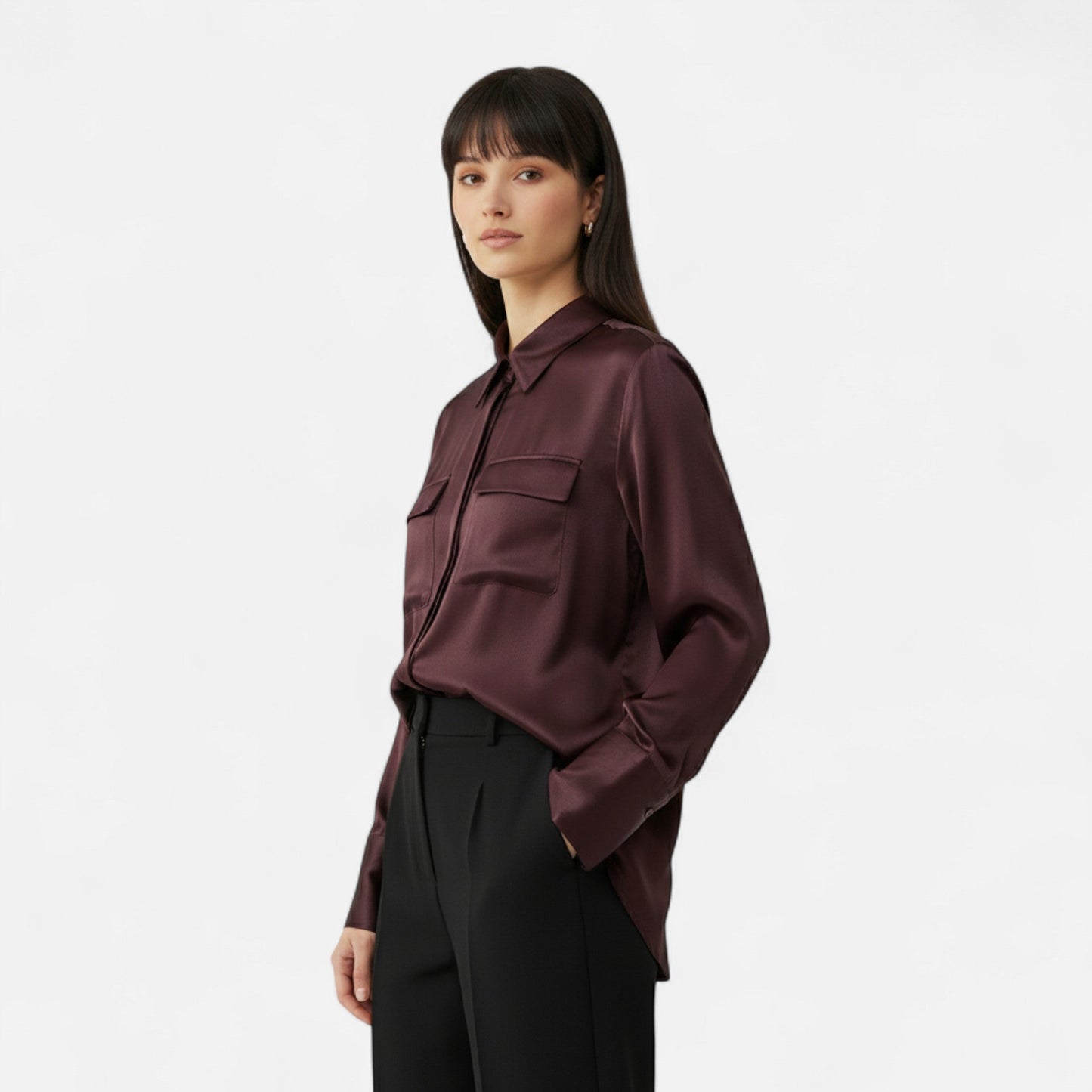 Femurea | Women’s Satin Blouse – Long Sleeve Button-Up