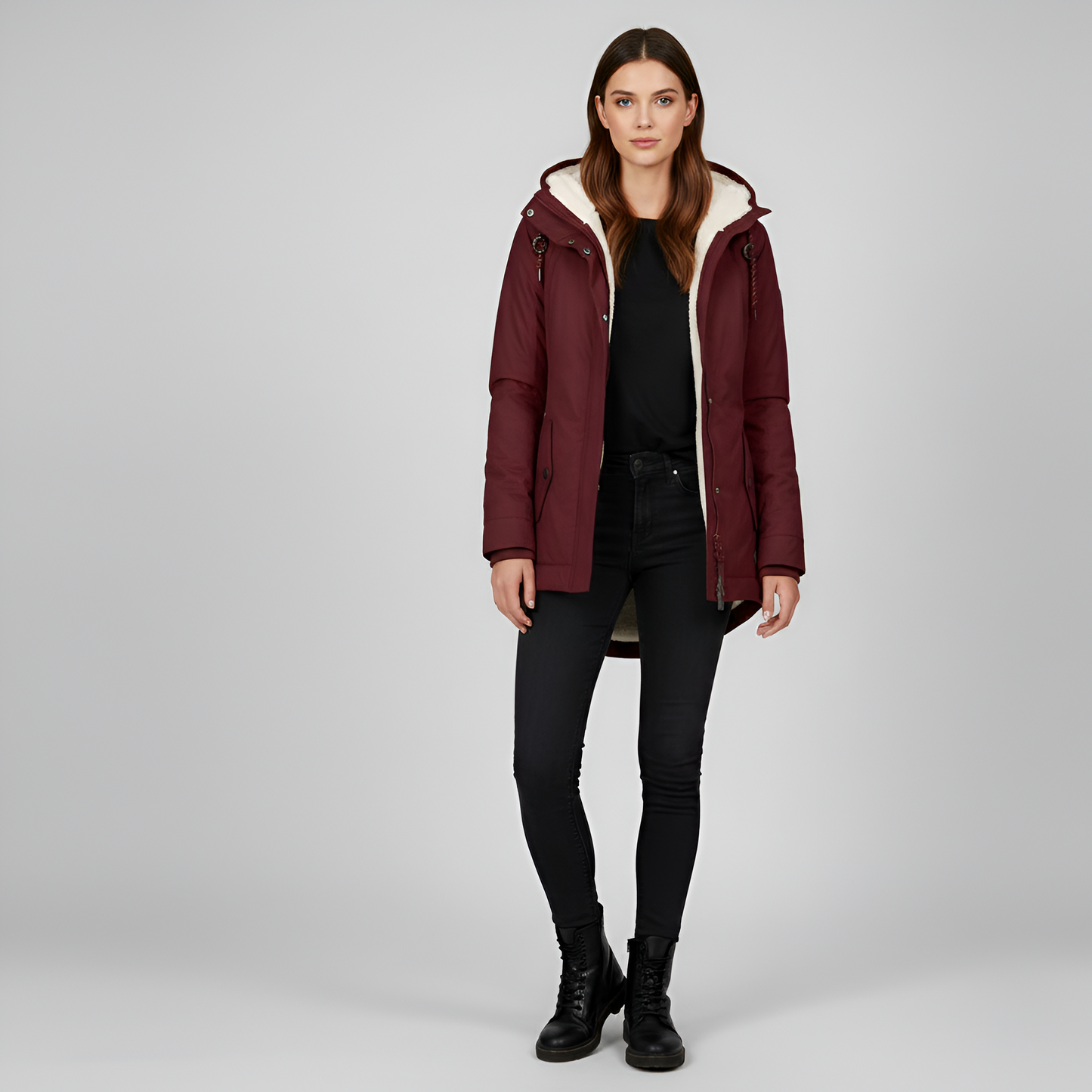 Valerios Fashion giacca invernale donna con cappuccio foderata in pile termo-caldo