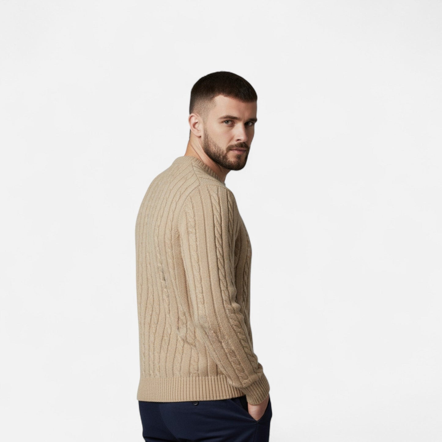 Men's knitted cotton sweater - timeless round neck with modern elegance
