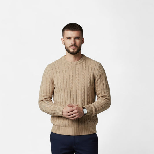 Men's knitted cotton sweater - timeless round neck with modern elegance