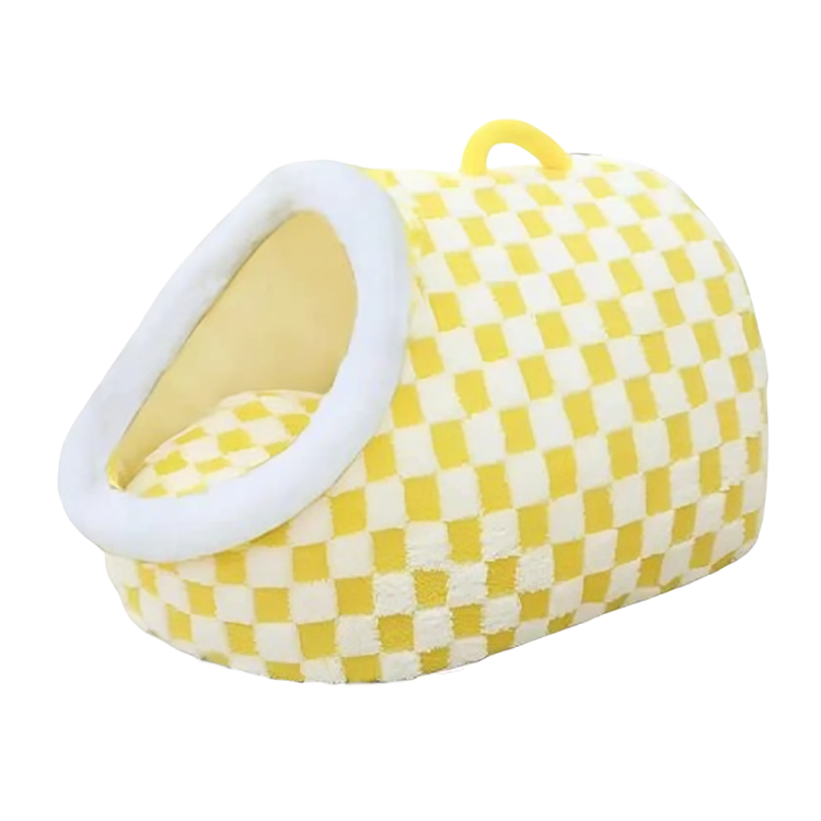 Soft Plush Pet Bed | Cozy Anti-Anxiety Cat & Dog Cave | Checkered Design