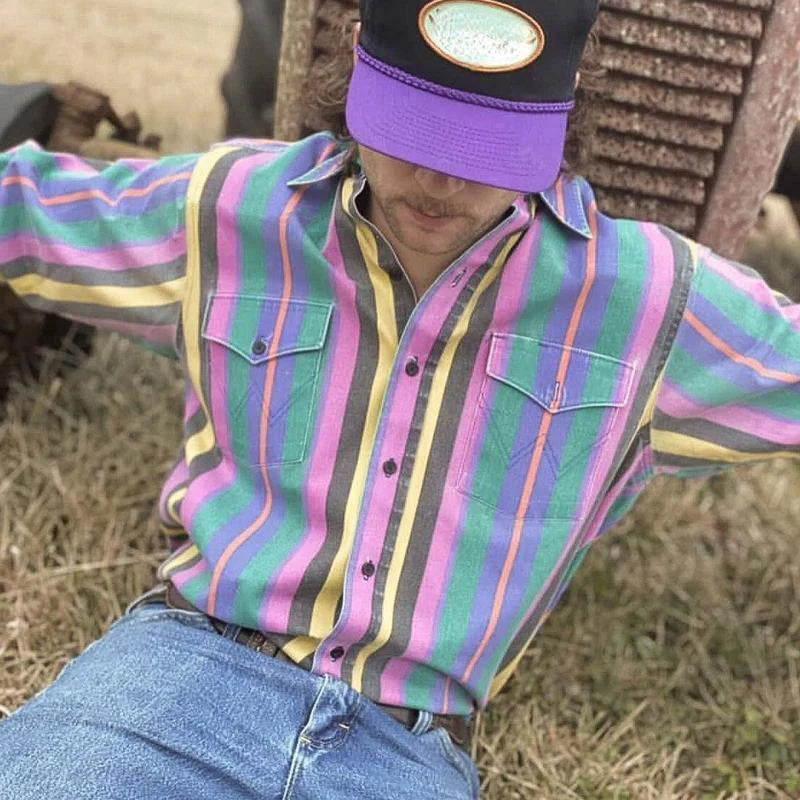 Gestreiftes Hemd | Langarm | Vintage | Hemd mit Knöpfen | Herrenhemden-Chaps Herrenmode
