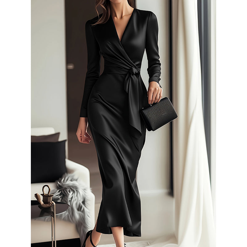 Giulia Fontane | Satynowa Sukienka Bodycon z Paskiem w Burgundowym Czerwonym