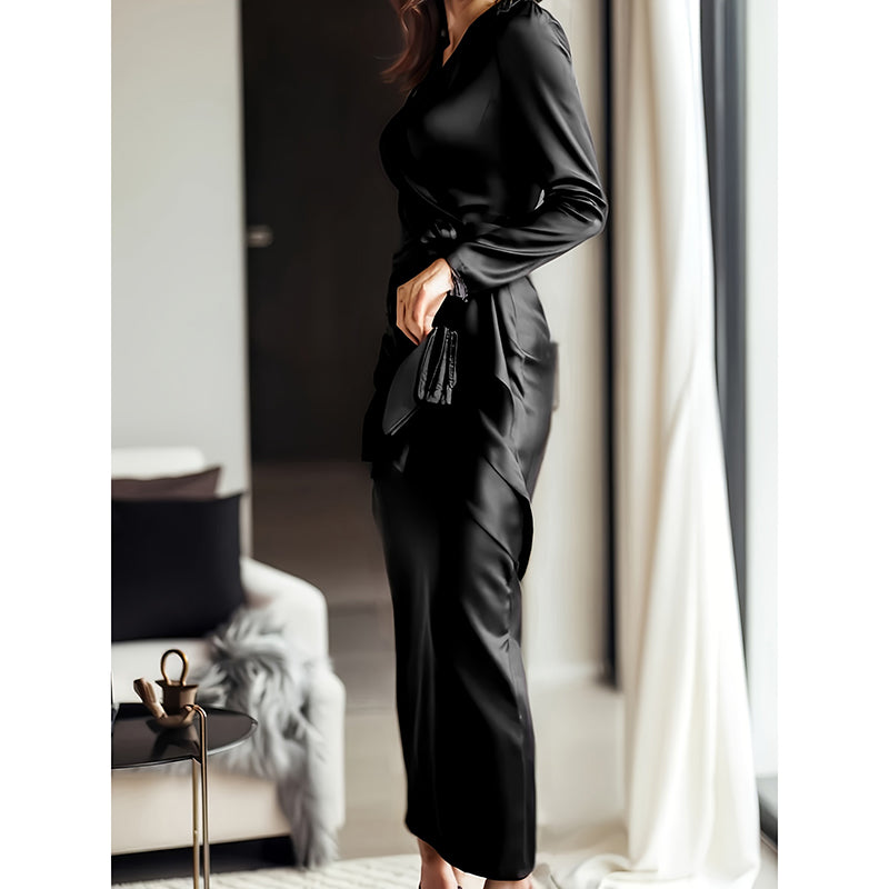 Giulia Fontane | Satynowa Sukienka Bodycon z Paskiem w Burgundowym Czerwonym