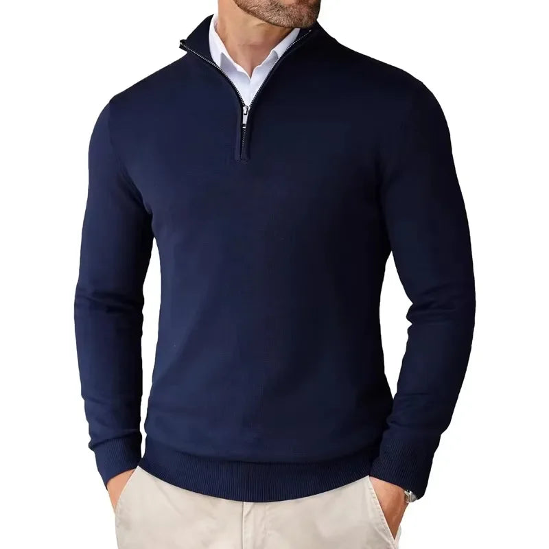 Zane Pull à Col Zippé Homme – Maille Mélange Coton Douce avec Coupe Moderne & Confort Toutes Saisons