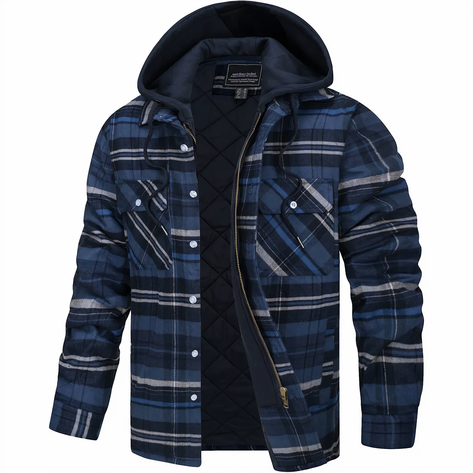 Hoodie Jacket - Plaid - Quilted Liner - Zip-Up Hoodie - Men's Jacket-Grace Aura