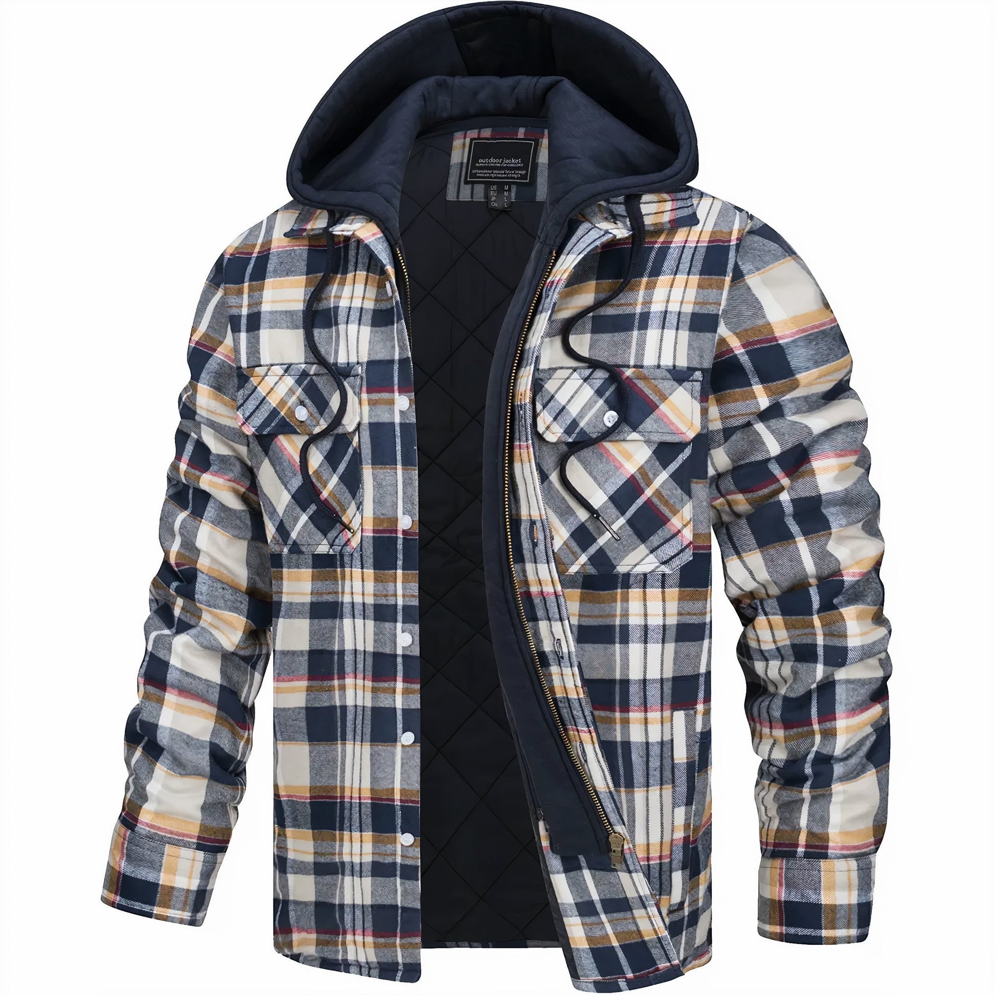Hoodie Jacket - Plaid - Quilted Liner - Zip-Up Hoodie - Men's Jacket-Grace Aura