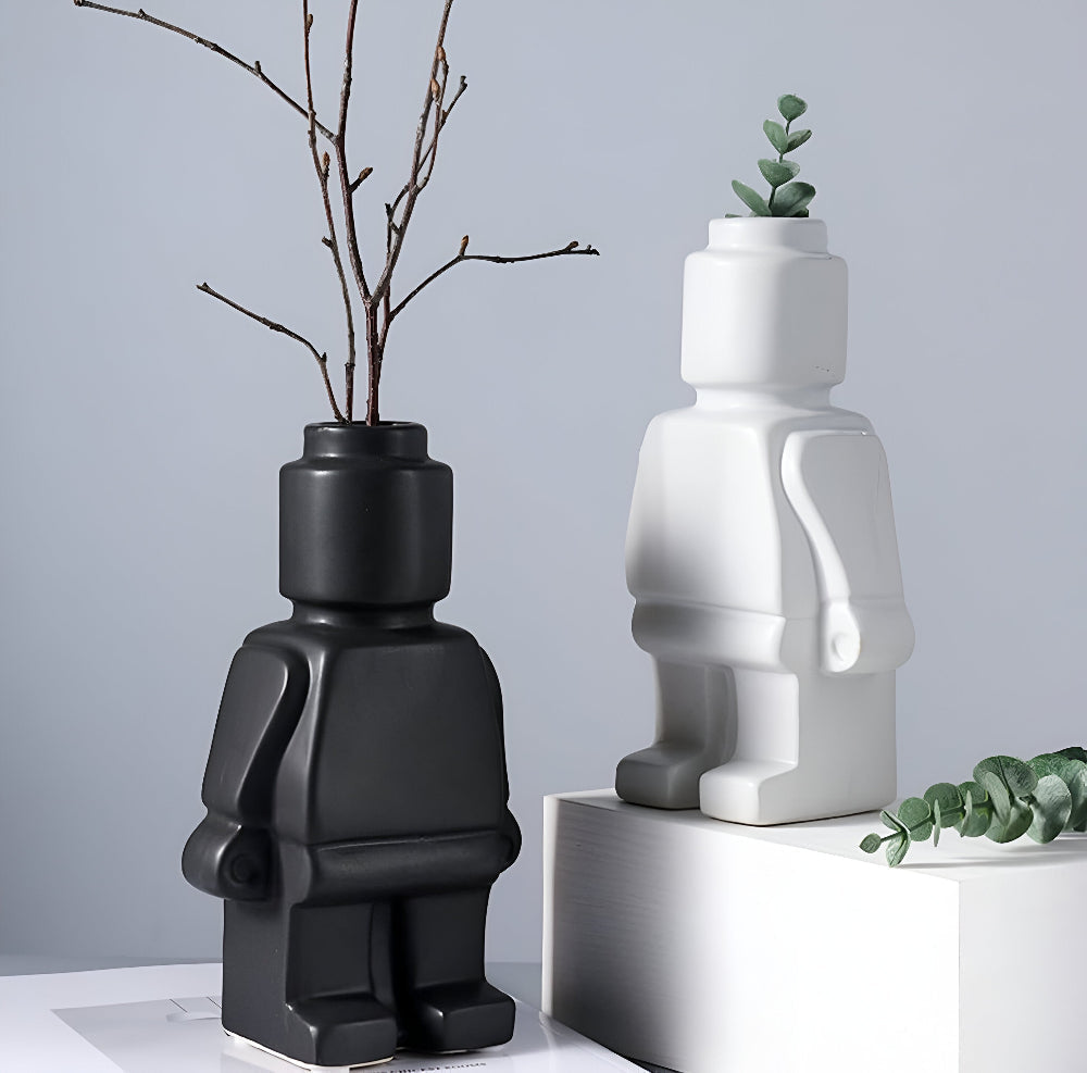 Plantenpot Robotdesign | Speels Gemetseld Ornament | Weerbestendig Hars | Decoratief Accent