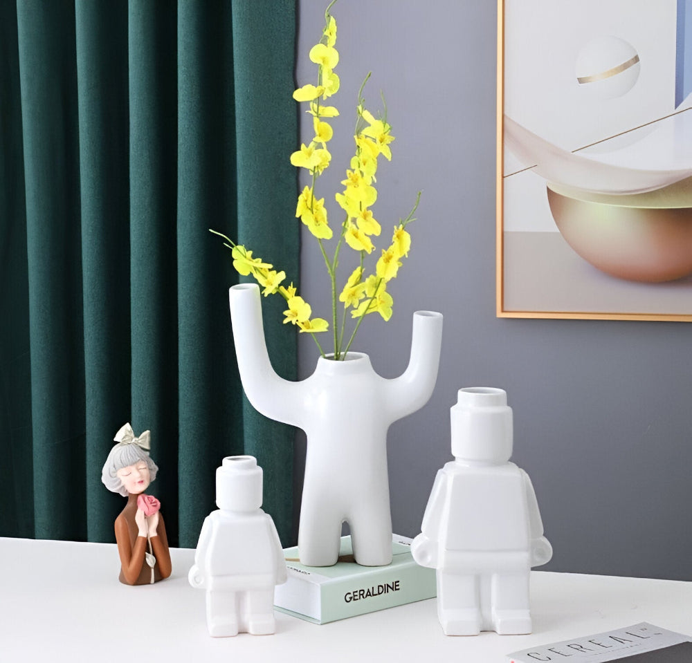 Plantenpot Robotdesign | Speels Gemetseld Ornament | Weerbestendig Hars | Decoratief Accent