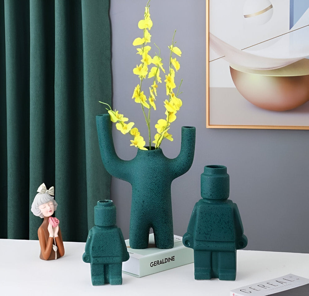 Plantenpot Robotdesign | Speels Gemetseld Ornament | Weerbestendig Hars | Decoratief Accent