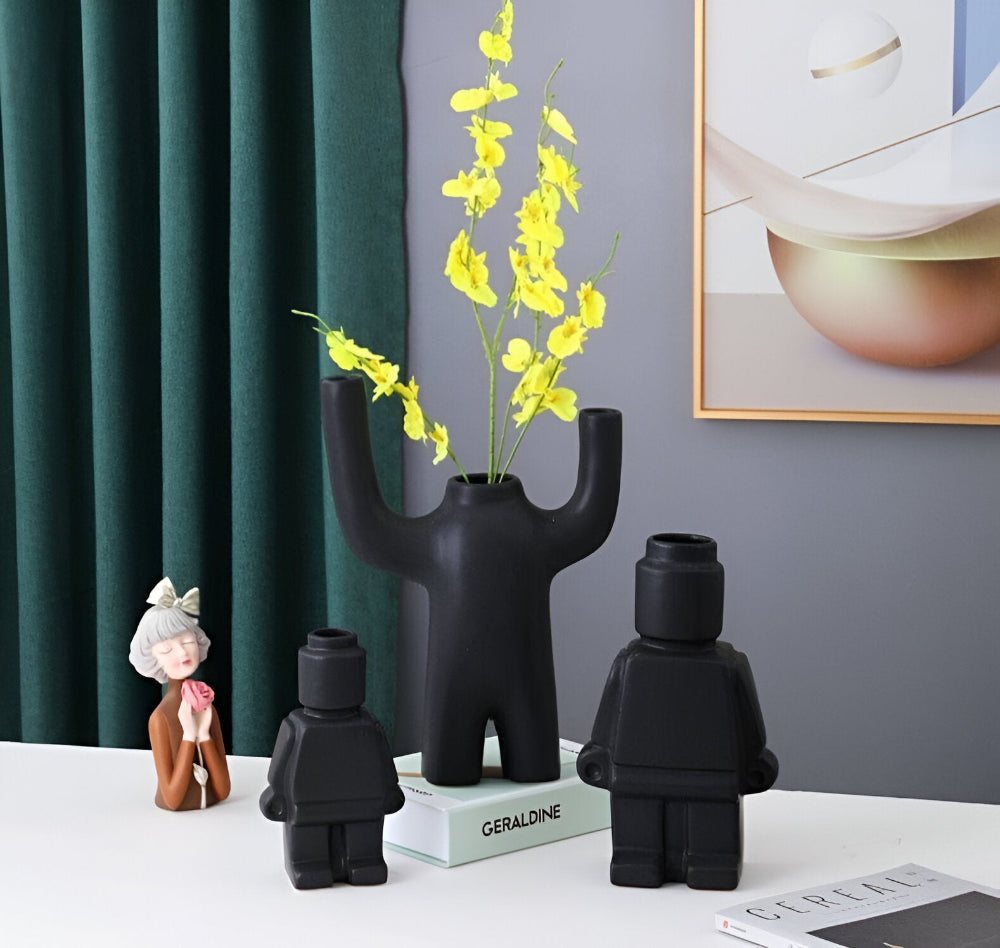 Plantenpot Robotdesign | Speels Gemetseld Ornament | Weerbestendig Hars | Decoratief Accent