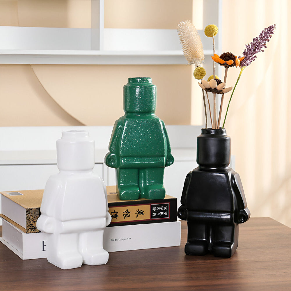 Plantenpot Robotdesign | Speels Gemetseld Ornament | Weerbestendig Hars | Decoratief Accent