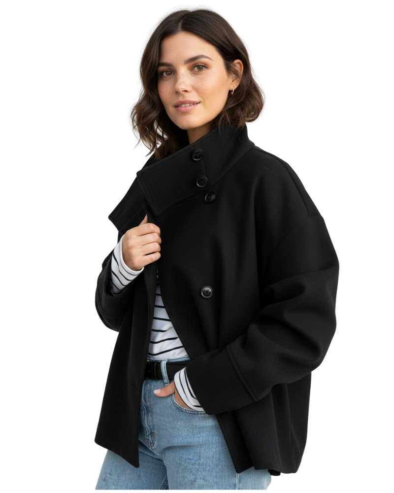 Yara Veste Courte Femme – Manteau Élégant avec Col Montant & Coupe Flatteuse
