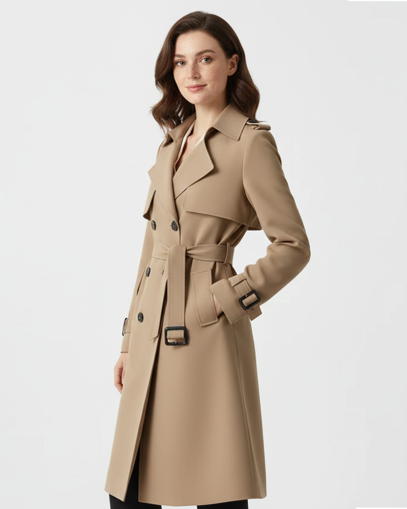 Charlie Trenchcoat Femme – Manteau Mi-Long Élégant Double Boutonnage avec Coupe Cintrée