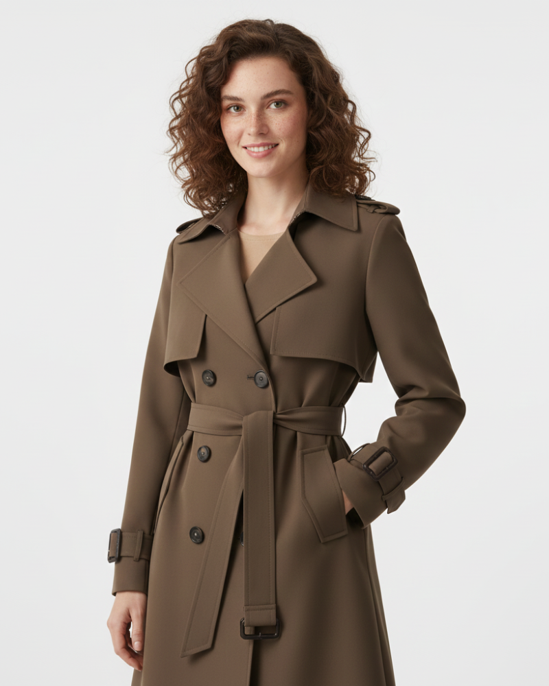 Charlie Trenchcoat Femme – Manteau Mi-Long Élégant Double Boutonnage avec Coupe Cintrée