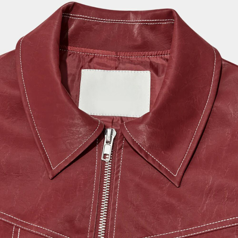 Oversized Unisex Jack met Contrasterende Stiksels – Rood