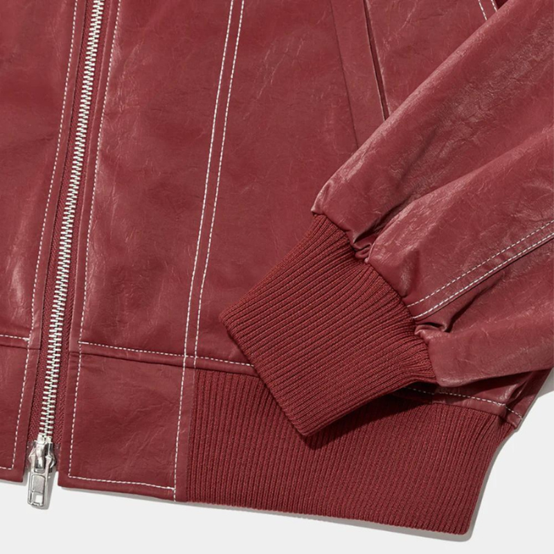 Oversized Unisex Jack met Contrasterende Stiksels – Rood