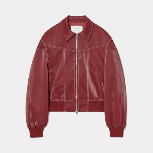 Oversized Unisex Jack met Contrasterende Stiksels – Rood