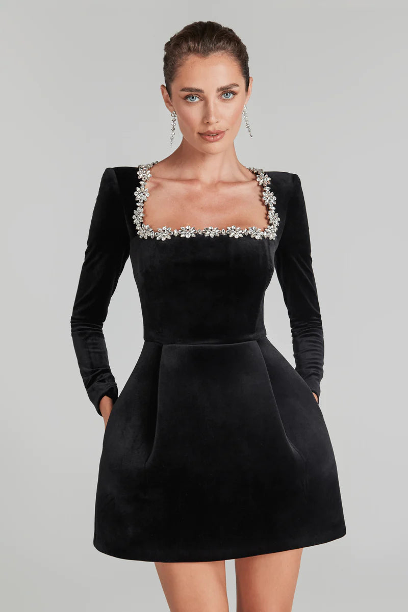 Yassy - Velvet Prom Dress - Patchwork - Square Neckline