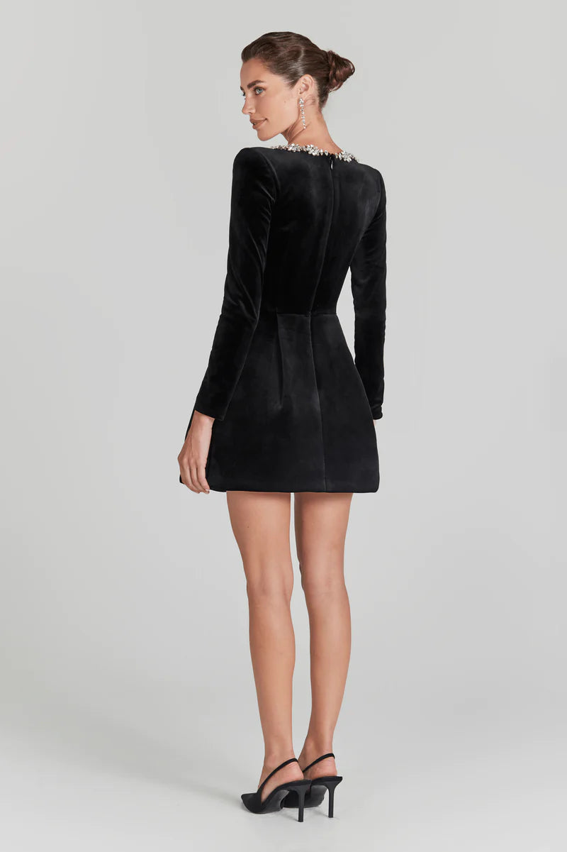Yassy - Elegant Velvet Evening Dress - Patchwork - Square Neckline