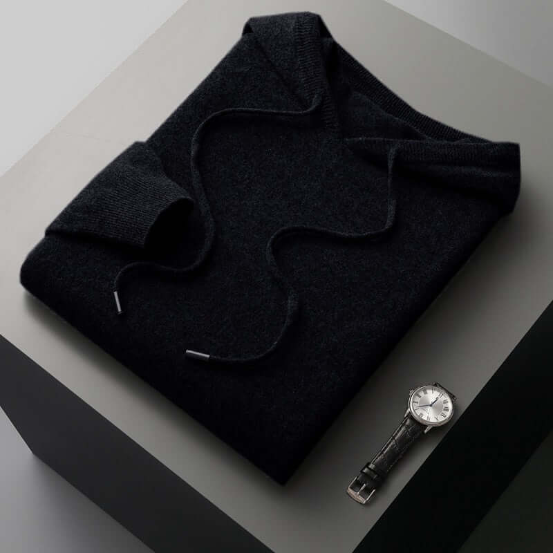 Knitted Hoodie - Men's Plain Hooded Pullover Sweater-Grace Aura