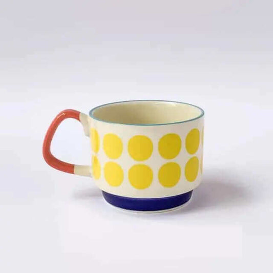 Kubki ceramiczne do kawy w stylu retro z uchwytem – wyjątkowy design z połowy XX wieku, 300 ml, można myć w zmywarce i używać w kuchence mikrofalowej 0