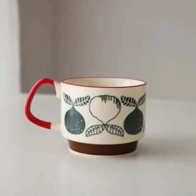 Kubki ceramiczne do kawy w stylu retro z uchwytem – wyjątkowy design z połowy XX wieku, 300 ml, można myć w zmywarce i używać w kuchence mikrofalowej 6