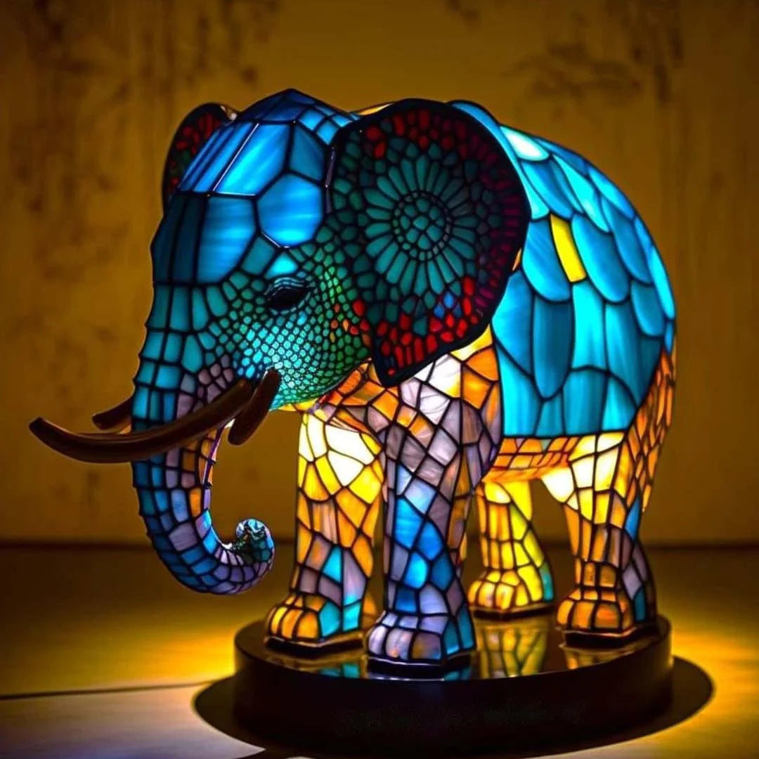 Lampa stołowa w kształcie zwierzęcia wykonana z witrażu – artystyczna lampa akcentowa LED z mozaikowym wzorem 0